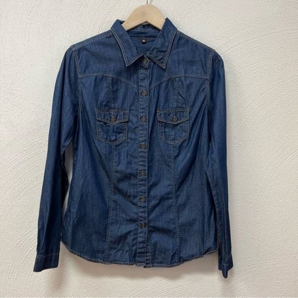 KUT From The Kloth Women’s Blue Chambray Denim Button Up Sz M